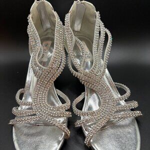 SheSole Silver Rhinestone Strappy Heels EU 36 Bridal Prom Wedding Sandals
